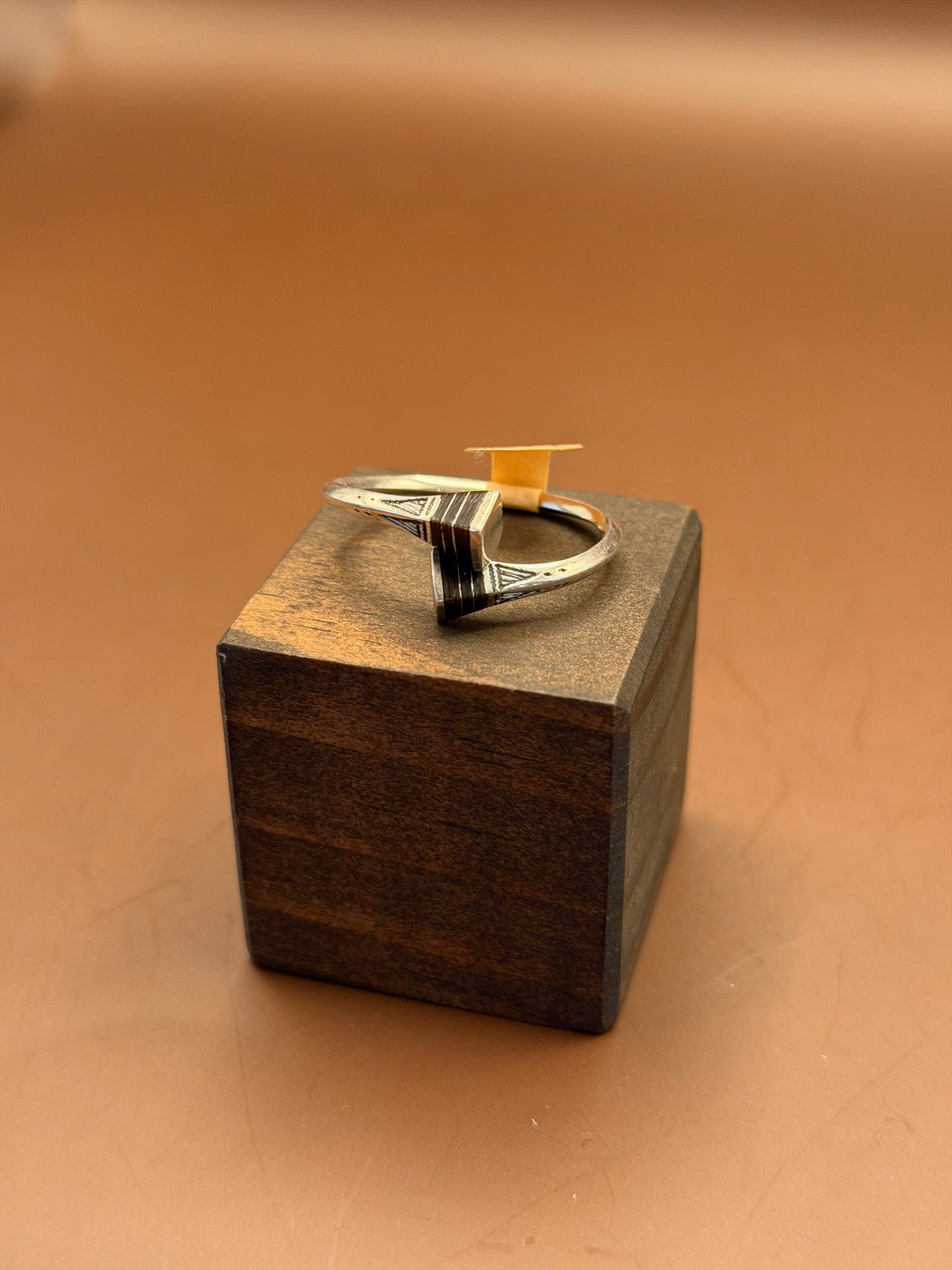 Silver Bypass Ring with Dark Inlay, Tuareg Style, size 11.5