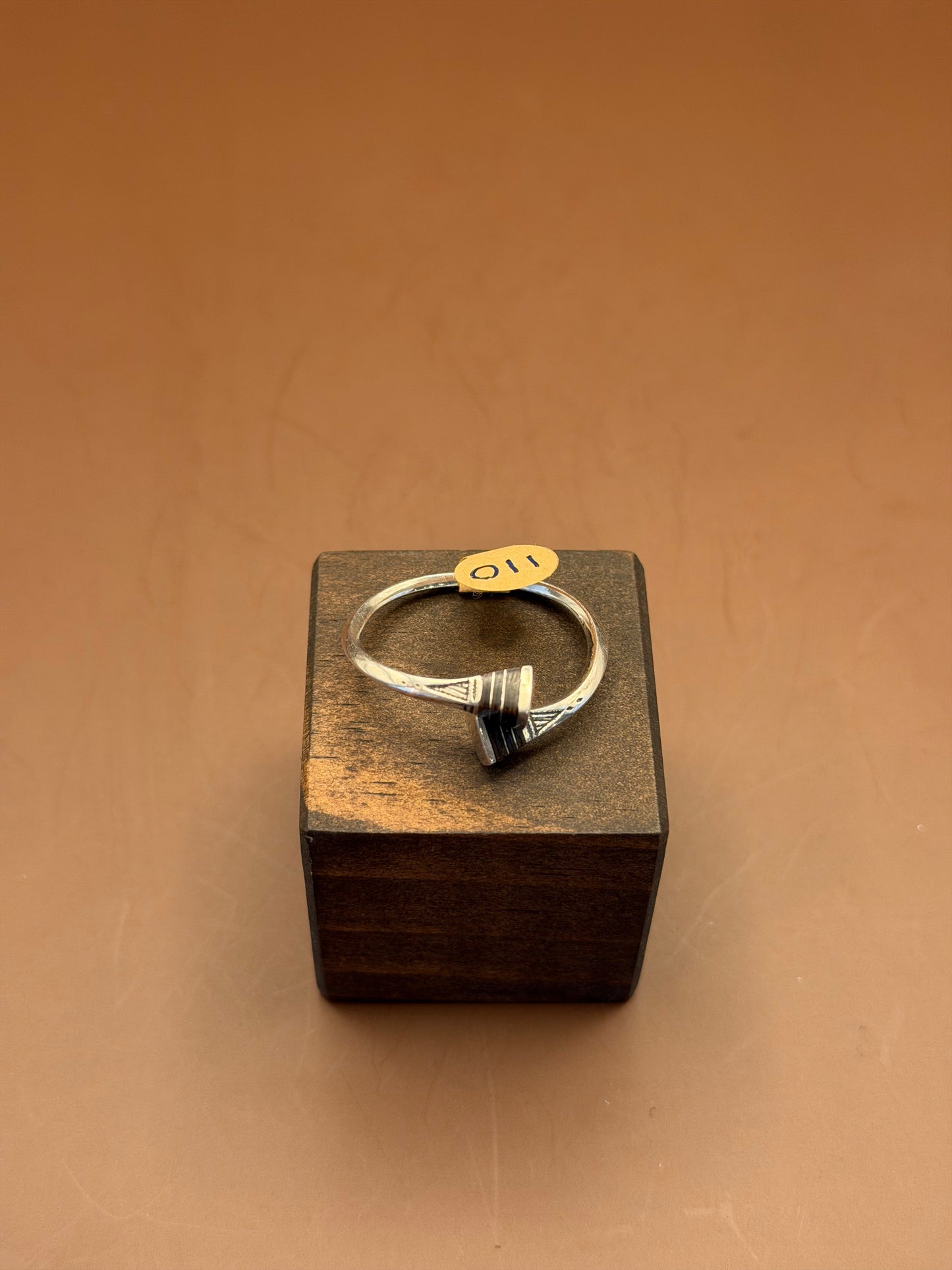 Silver Bypass Ring with Dark Inlay, Tuareg Style, size 11.5