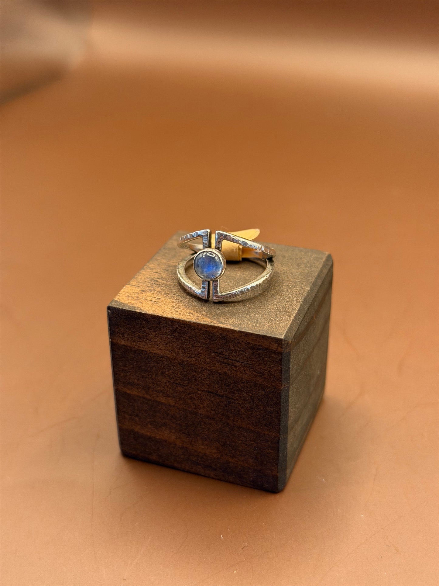 Modern Silver Ring with Blue Cabochon, size 6.5