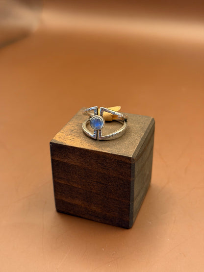 Modern Silver Ring with Blue Cabochon, size 6.5