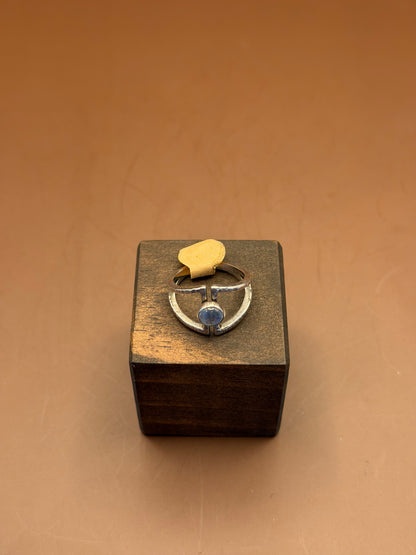 Modern Silver Ring with Blue Cabochon, size 6.5