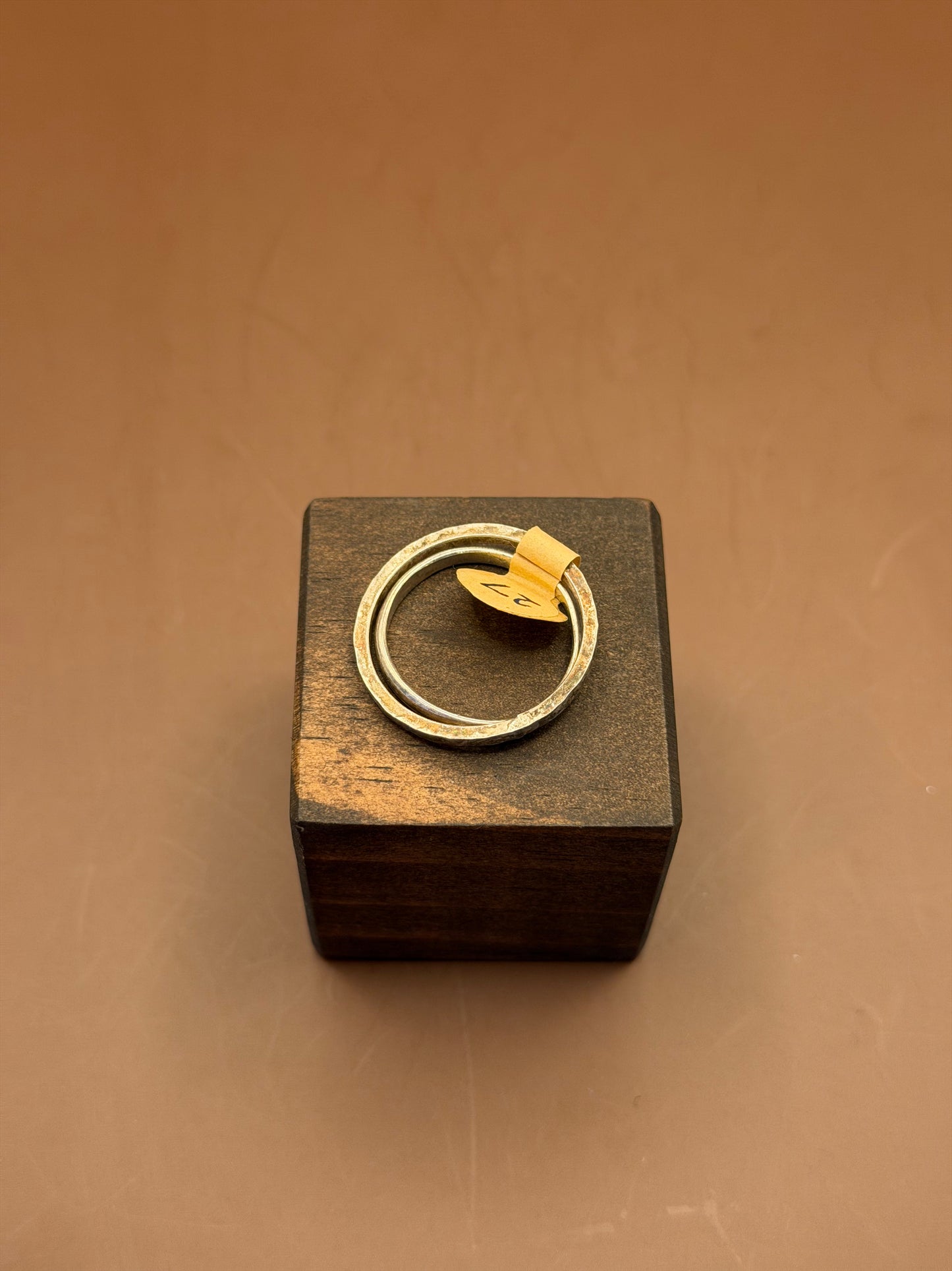 Interlocking Hammered Silver Bands, size 7.5