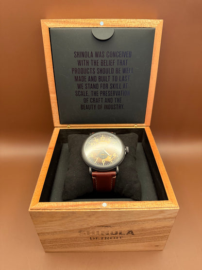 Shinola Runwell, Camo Dial -- Gunmetal & Leather 47mm