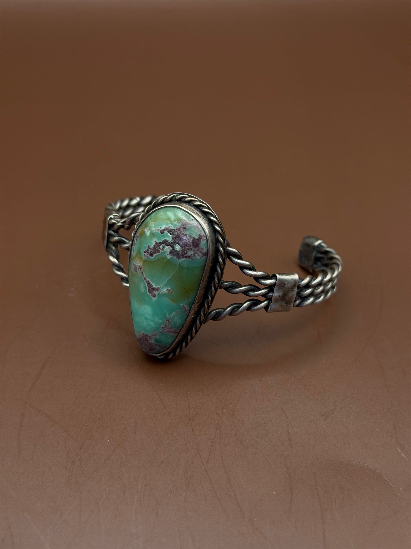 Vintage Braided Silver Cuff with Turquoise Stone