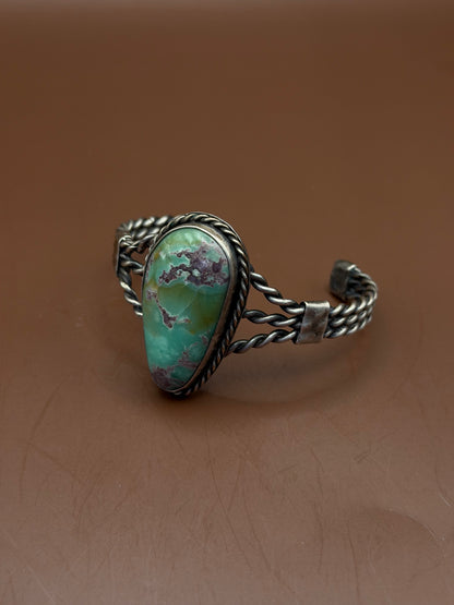 Vintage Braided Silver Cuff with Turquoise Stone