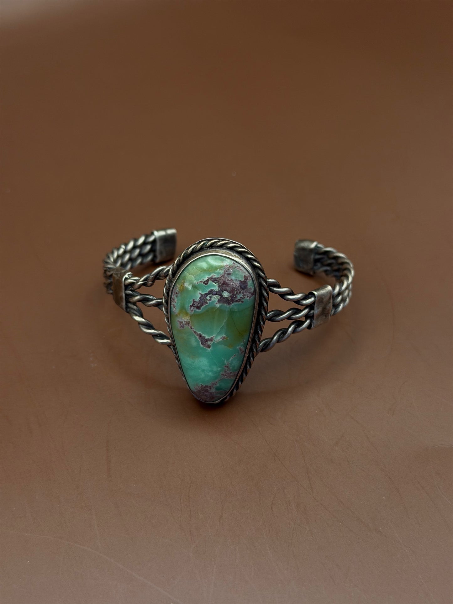 Vintage Braided Silver Cuff with Turquoise Stone