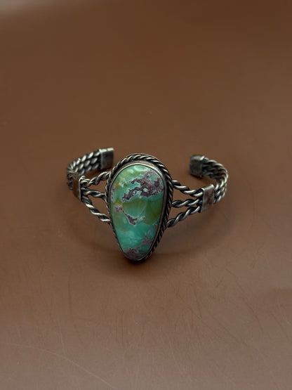 Vintage Braided Silver Cuff with Turquoise Stone