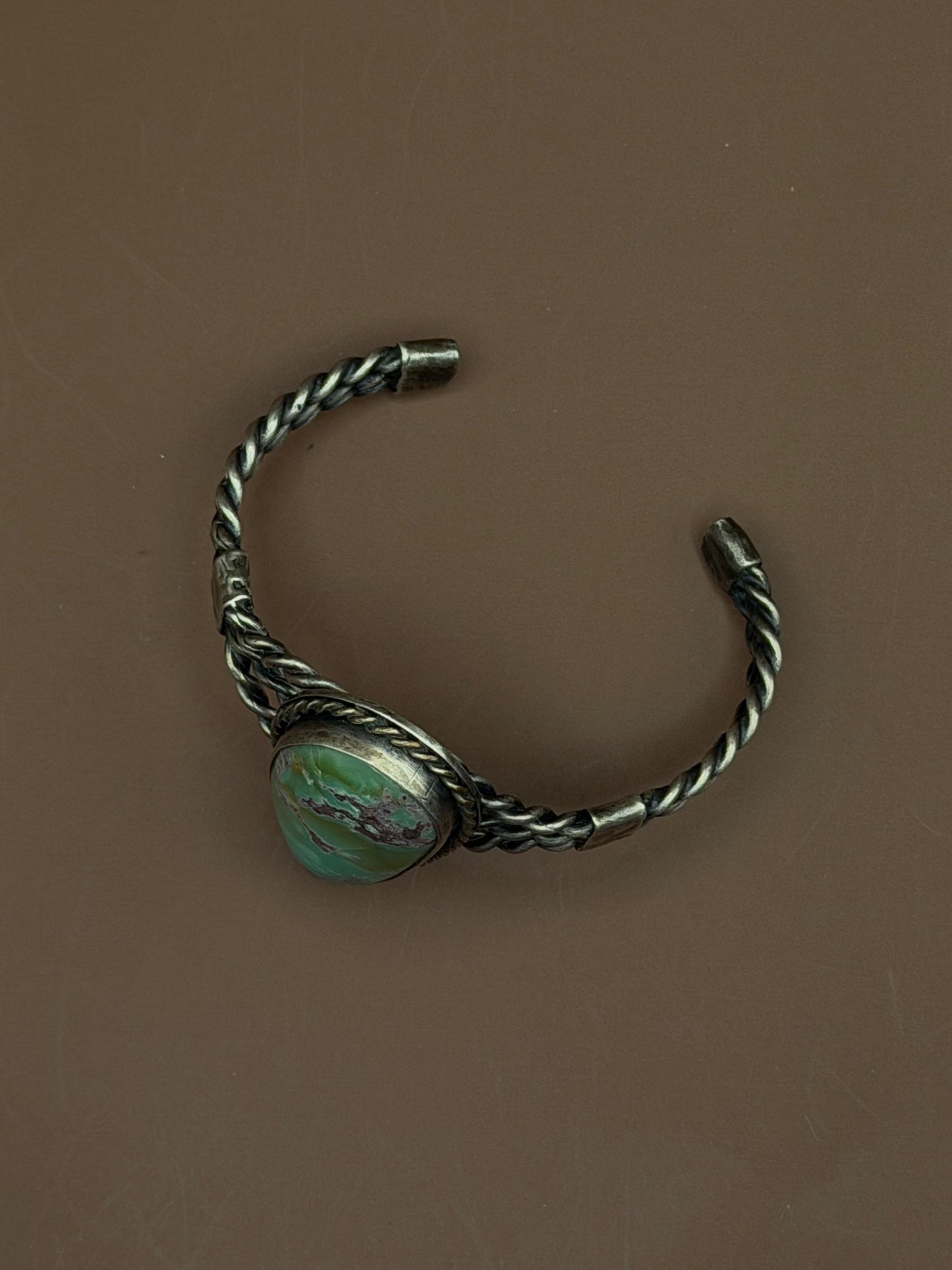 Vintage Braided Silver Cuff with Turquoise Stone