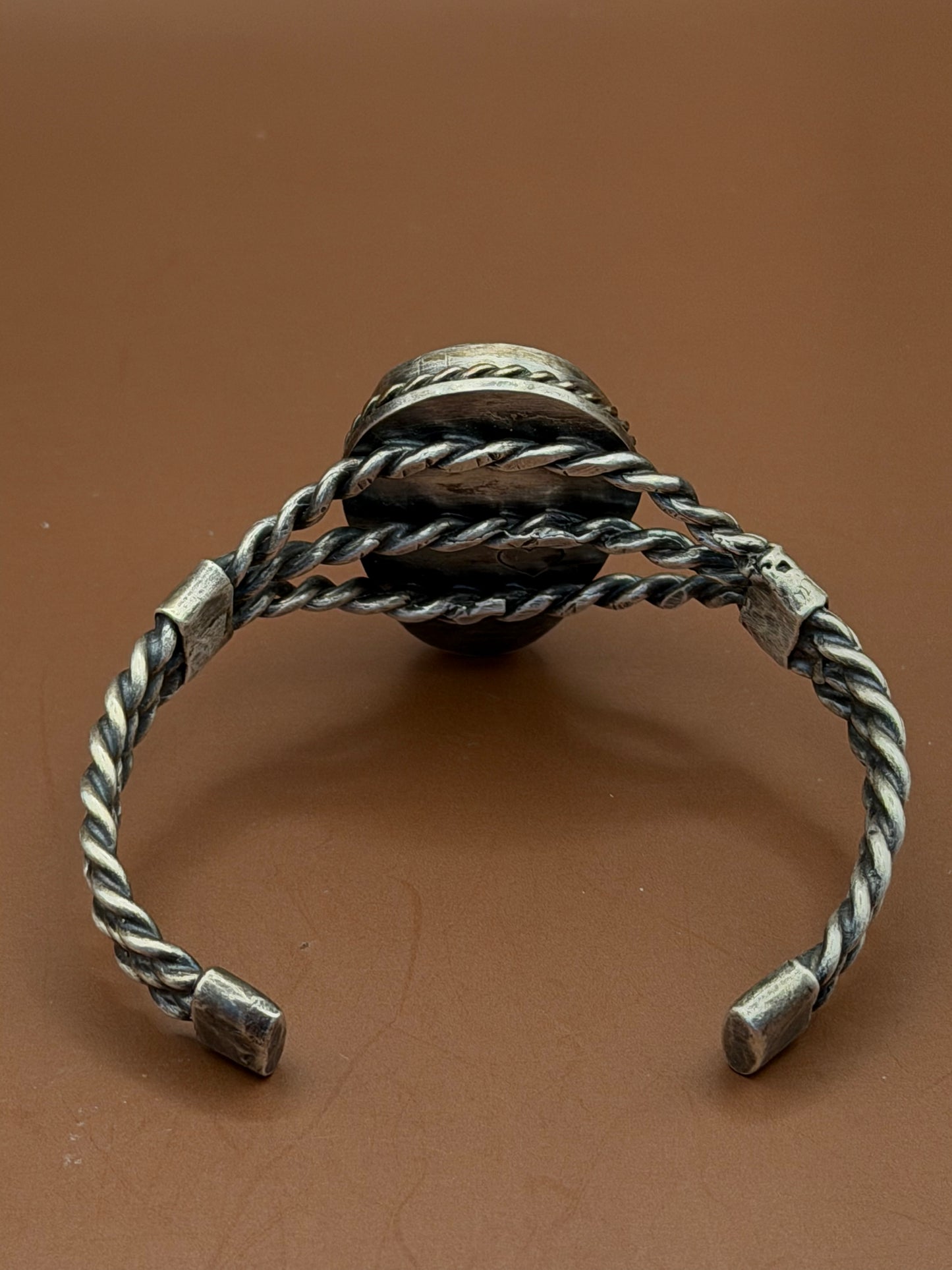 Vintage Braided Silver Cuff with Turquoise Stone