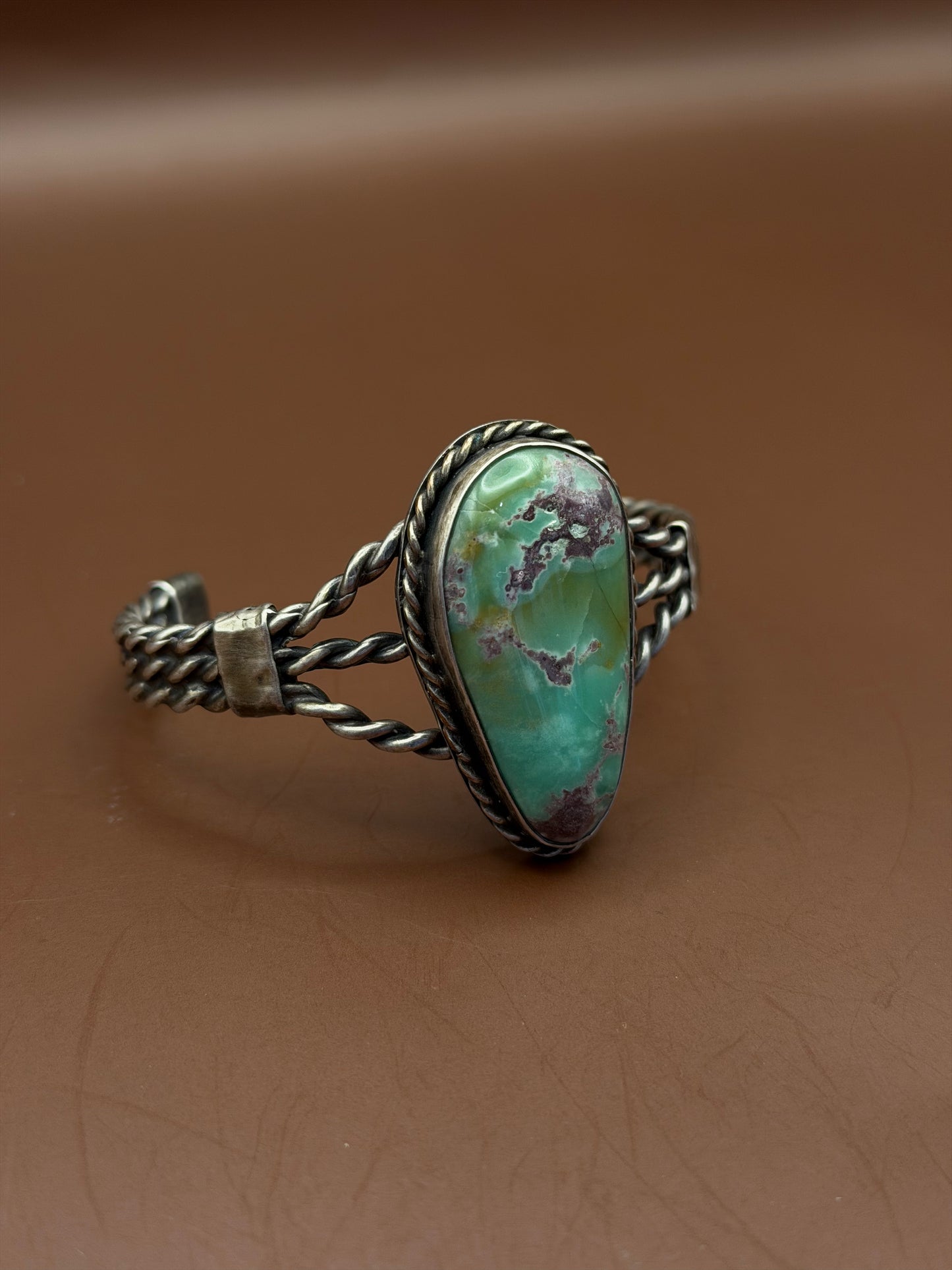 Vintage Braided Silver Cuff with Turquoise Stone