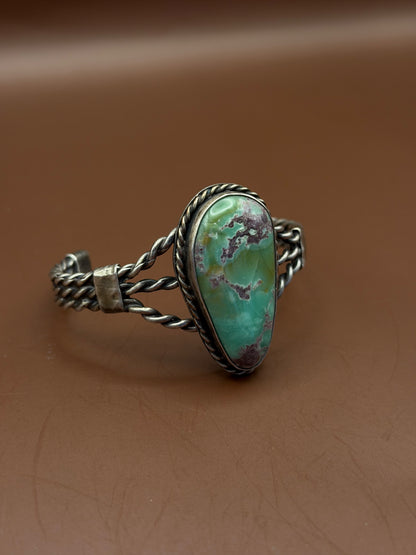 Vintage Braided Silver Cuff with Turquoise Stone