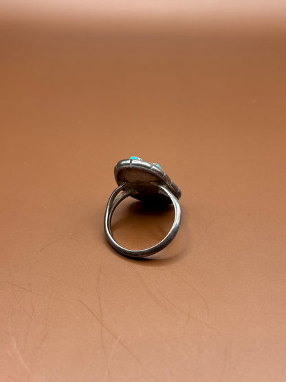 Vintage Silver and Turquoise Ring - Size 9.5