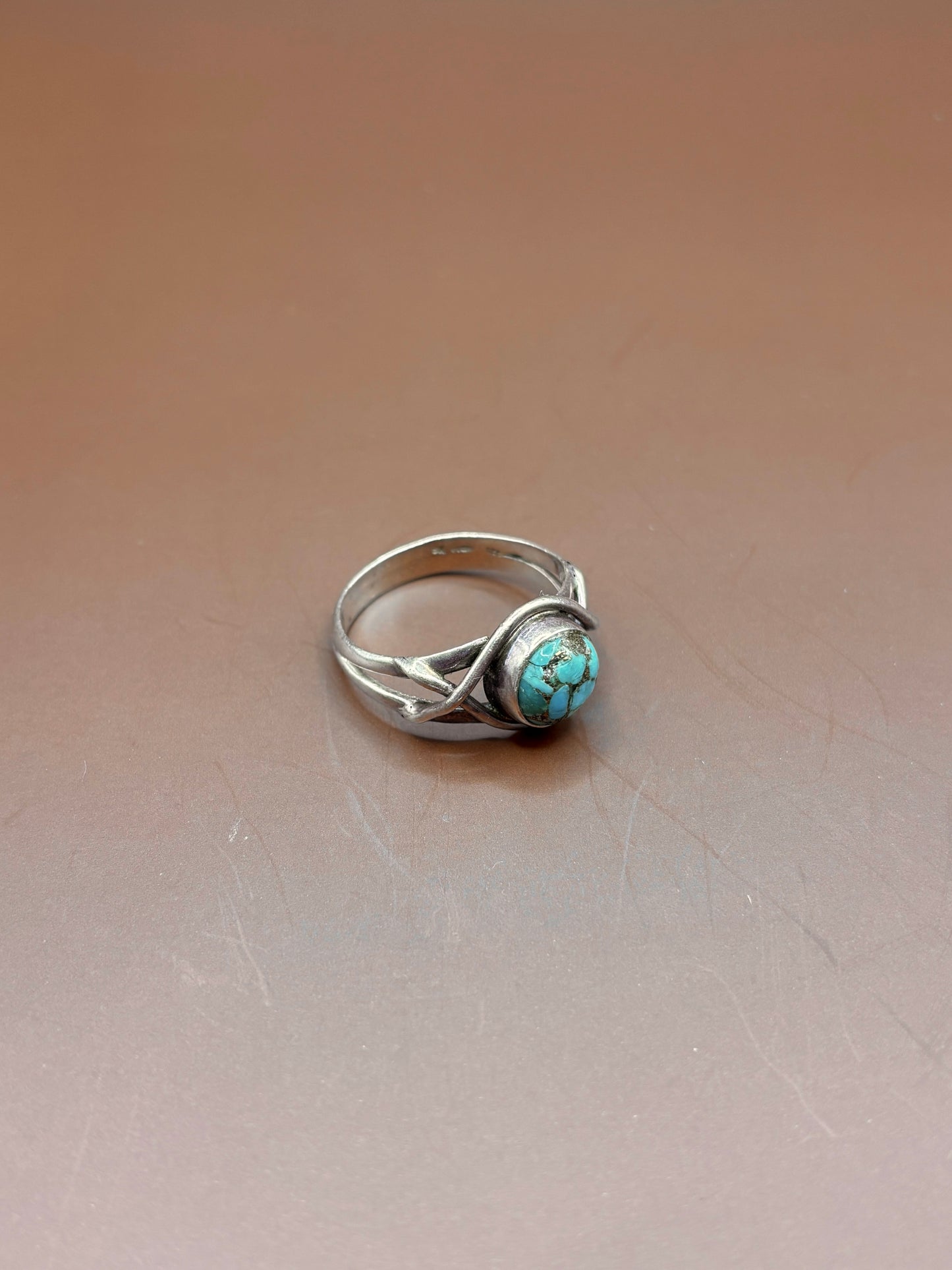 Vintage Braided Silver and Turquoise Ring - Size 10