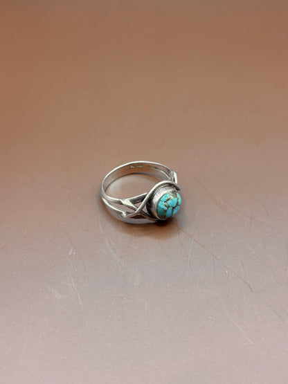 Vintage Braided Silver and Turquoise Ring - Size 10
