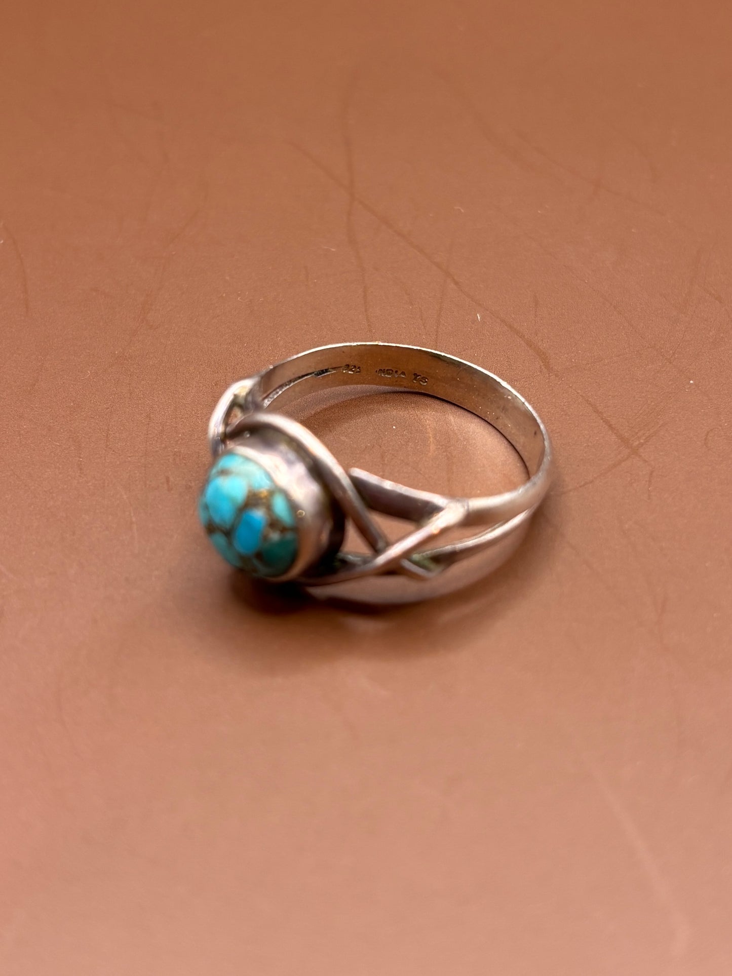 Vintage Braided Silver and Turquoise Ring - Size 10