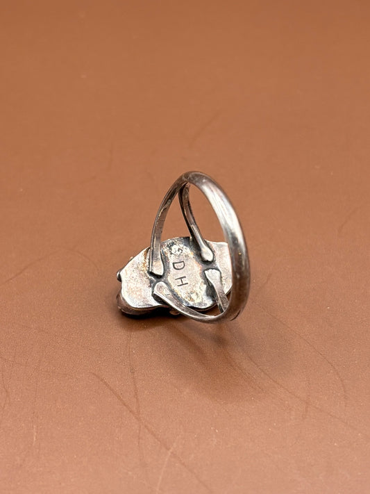 Vintage Silver, Turquoise and Coral Ring - Size 7.5