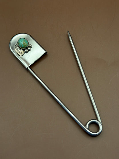 Silver and Turquoise large safety pin