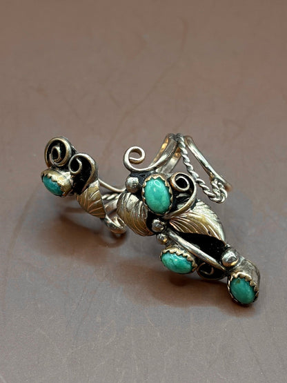 Vintage Silver Ring with Turquoise Stones and 12kt Gold Plating - Size 4.5
