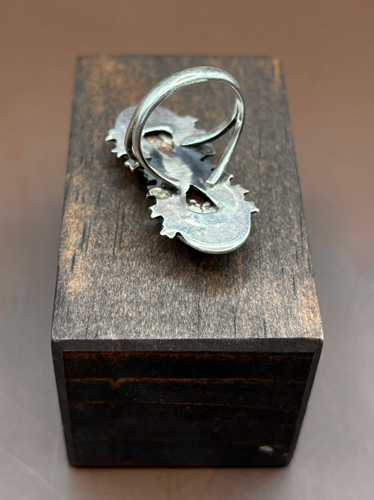 Vintage Silver and white Buffalo Star Ring - Size 5