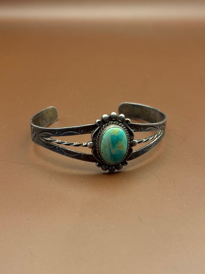 Vintage Silver and Turquoise Cuff - Size 7"