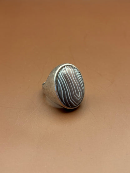 Silver Ring with Oval Banded Agate Size 7.5