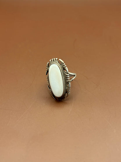 Silver Ring with Mother of Pearl Stone Size  7.5