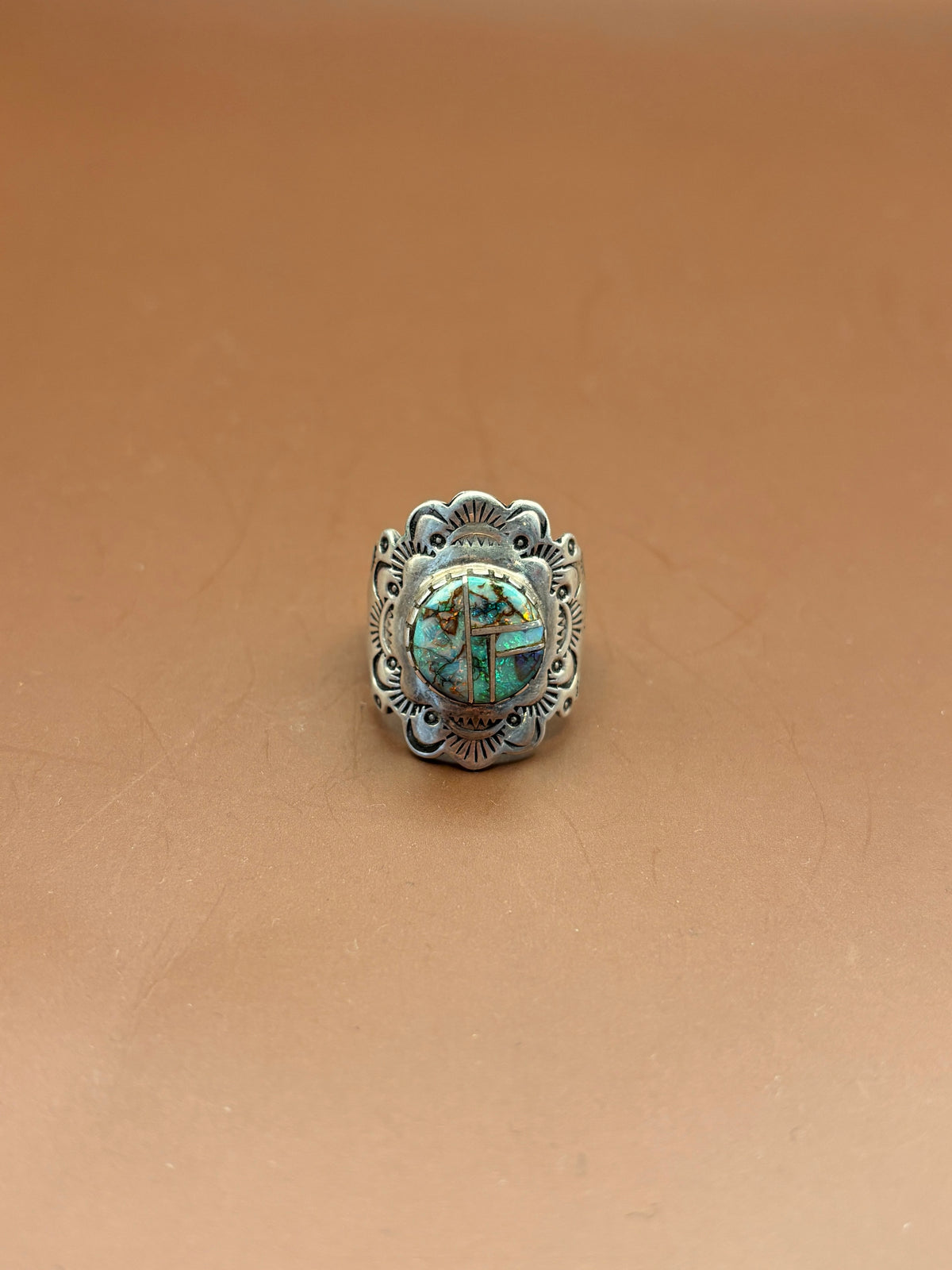 Running Bear Navajo Sterling Silver Turquoise & Opal Mosaic Ring