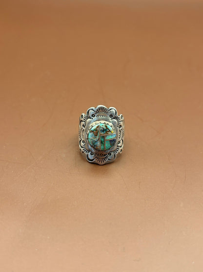 Running Bear Navajo Sterling Silver Turquoise & Opal Mosaic Ring