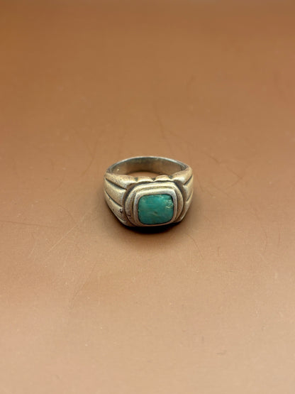 Vintage Southwestern Sterling Silver Chunky Oval Turquoise Signet Ring - Size 12.25