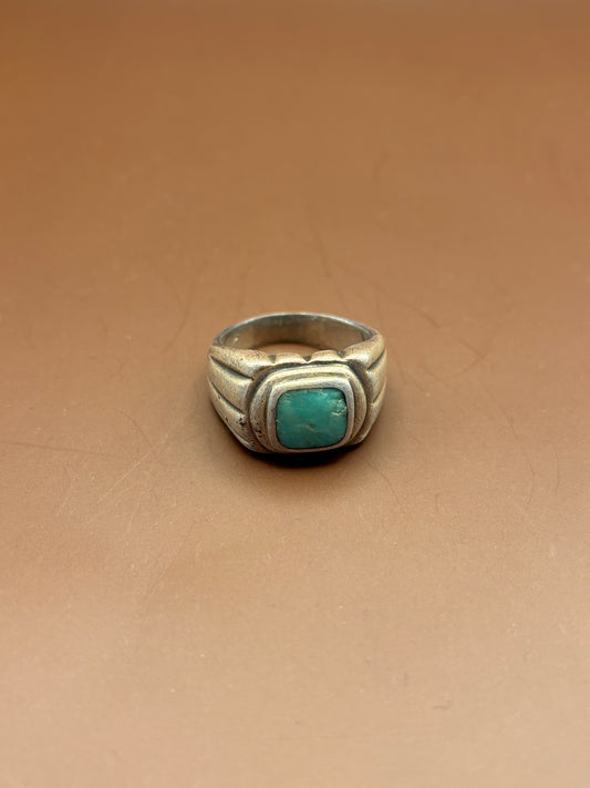 Vintage Southwestern Sterling Silver Chunky Oval Turquoise Signet Ring - Size 12.25