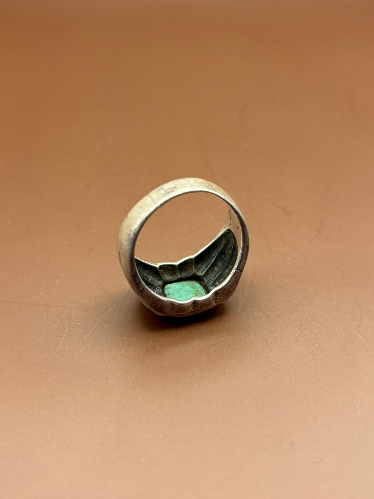 Vintage Southwestern Sterling Silver Chunky Oval Turquoise Signet Ring - Size 12.25