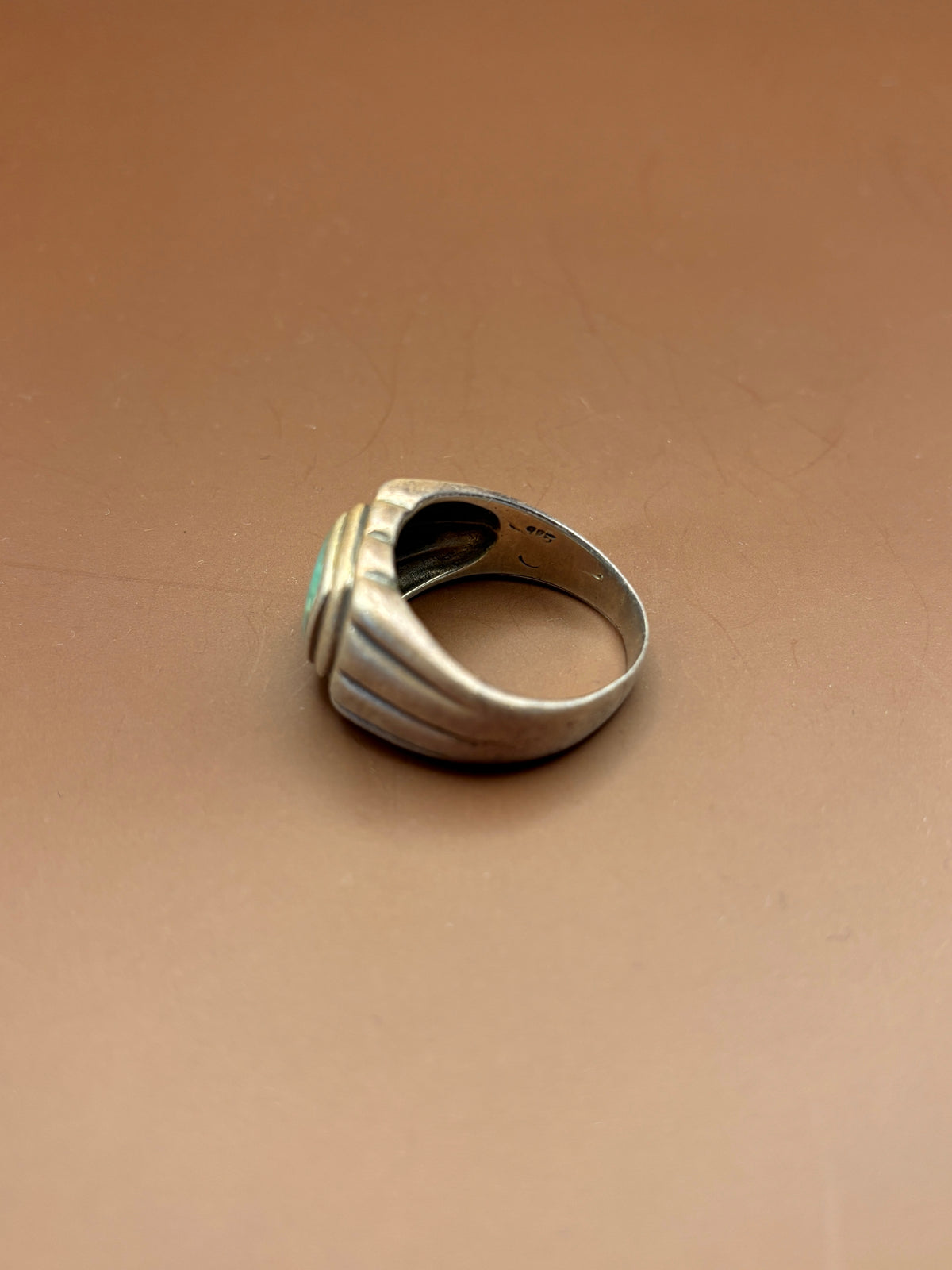 Vintage Southwestern Sterling Silver Chunky Oval Turquoise Signet Ring - Size 12.25