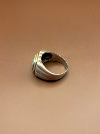 Vintage Southwestern Sterling Silver Chunky Oval Turquoise Signet Ring - Size 12.25