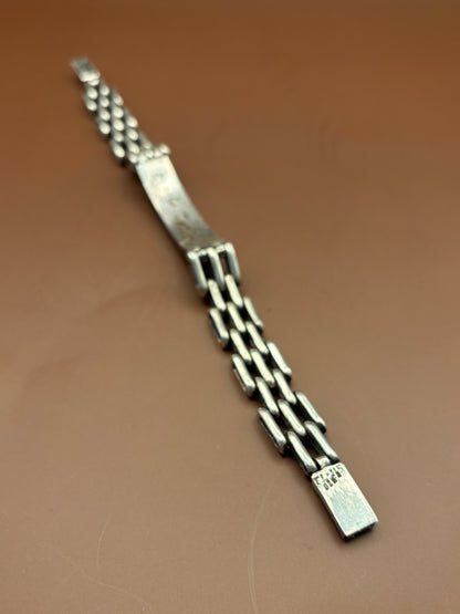Vintage Southwestern Sterling Silver Turquoise Channel Grid Inlay Track Bracelet - Size 8"