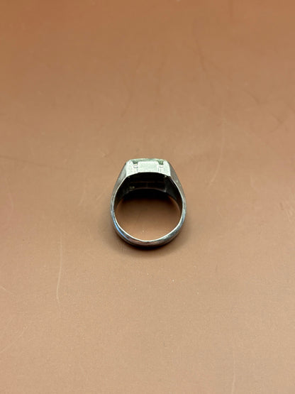 Vintage Men's Modernist Sterling Silver Square Green Moss Agate Statement Ring - Size 7.5