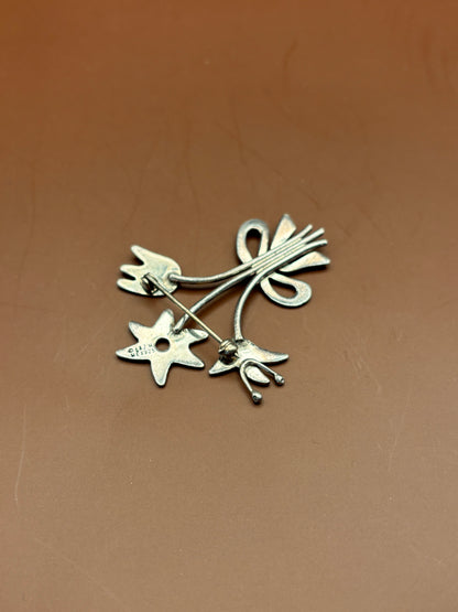 Vintage Anne & Jane Harvey Mexican Sterling Silver Floral Bouquet Brooch Pin – Stamped A&JH MEX 925