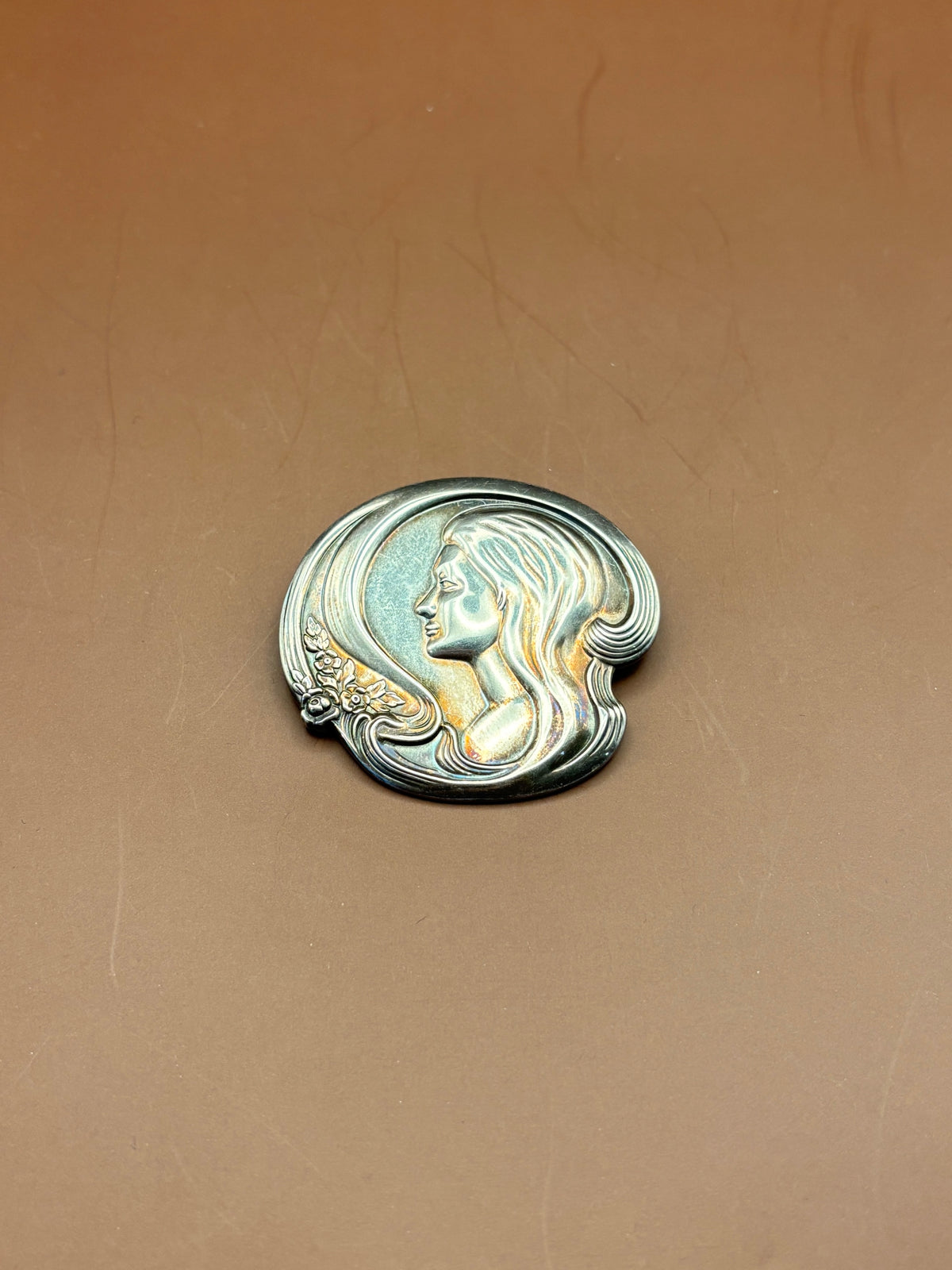 Vintage Art Nouveau Style Sterling Silver "Gibson Girl" Long Hair Lady Brooch Pin