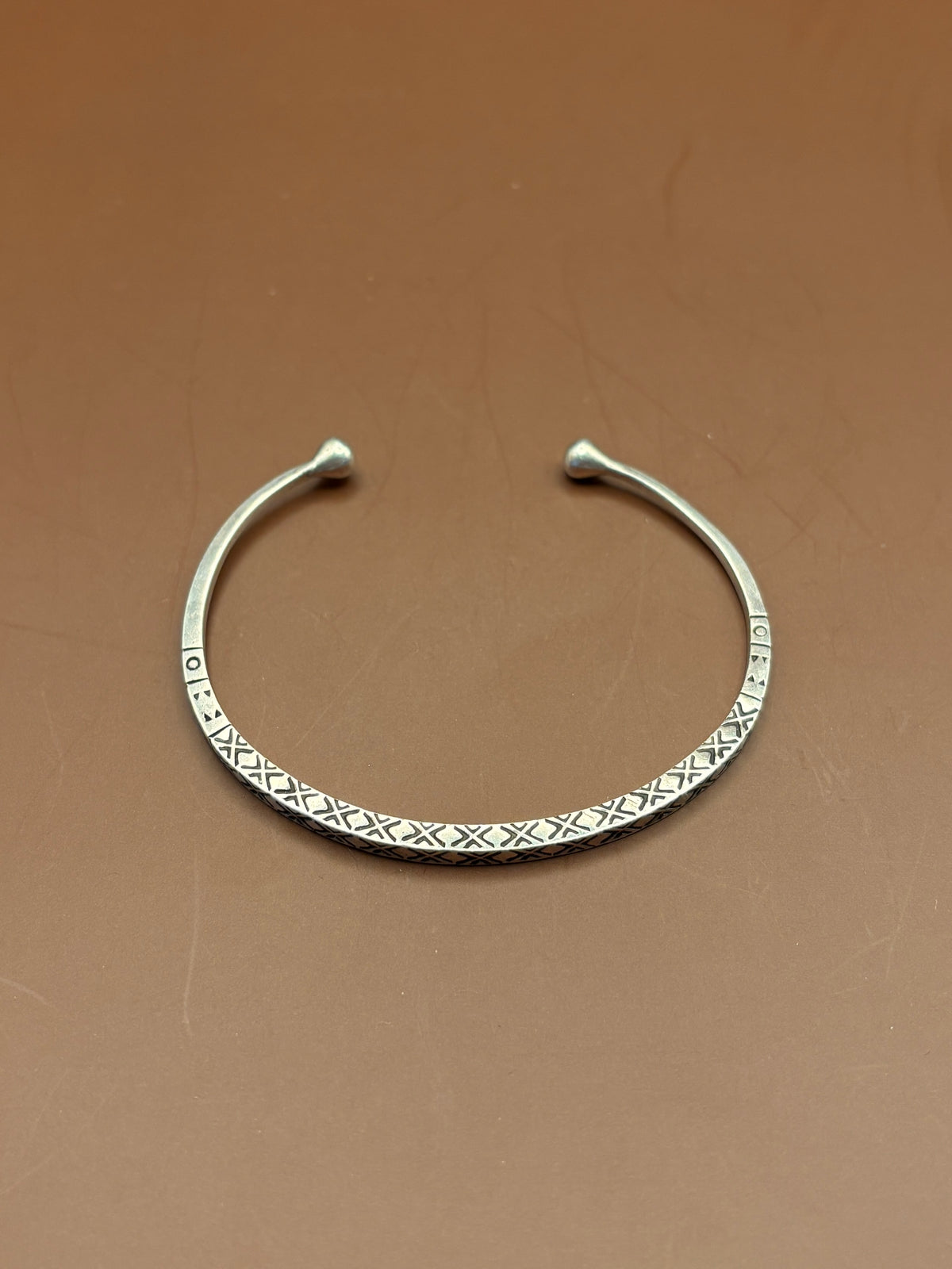 Vintage Southwestern Hand-Stamped Sterling Silver Slim Cuff Bracelet - Size 7.5"