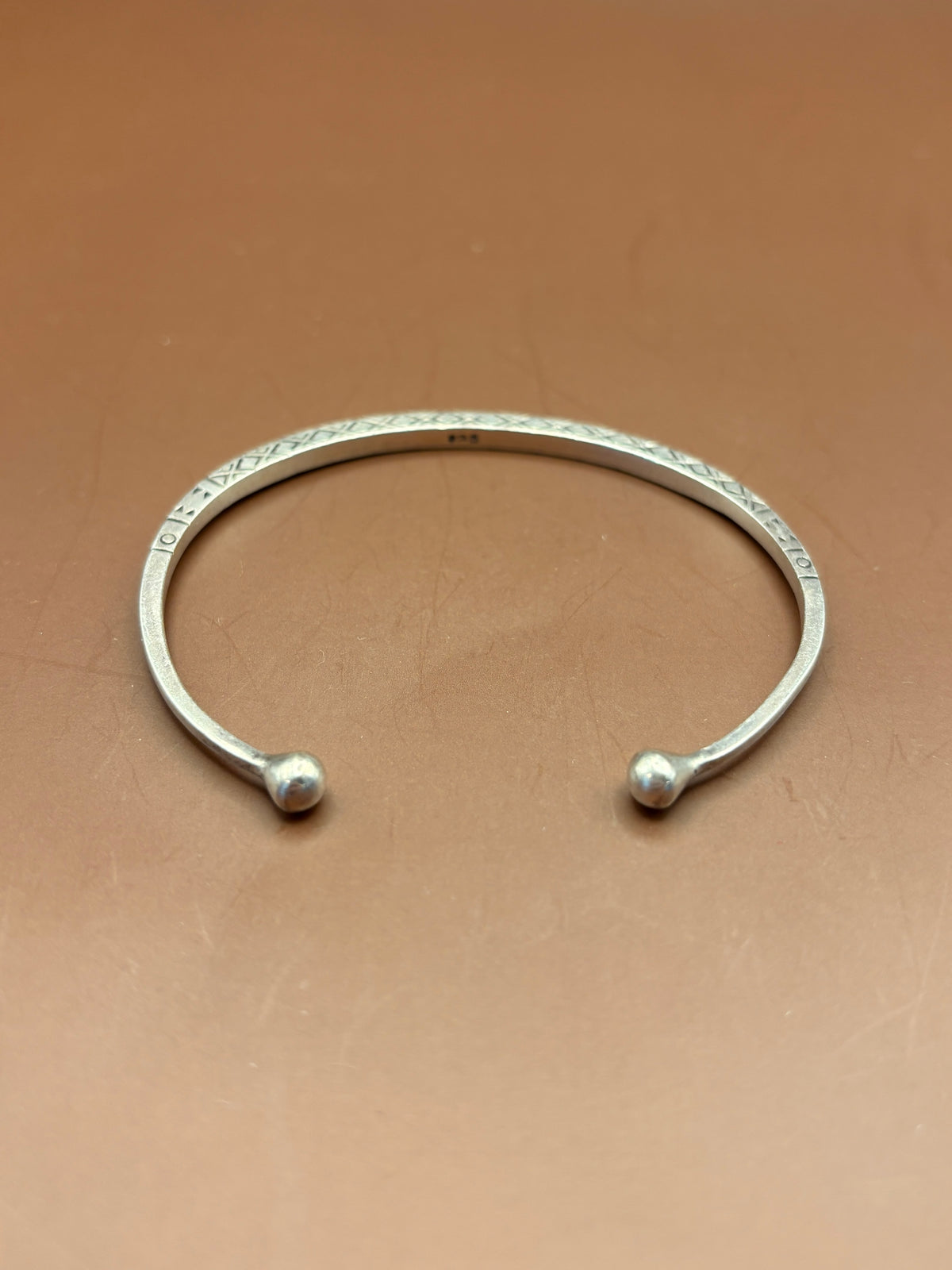 Vintage Southwestern Hand-Stamped Sterling Silver Slim Cuff Bracelet - Size 7.5"