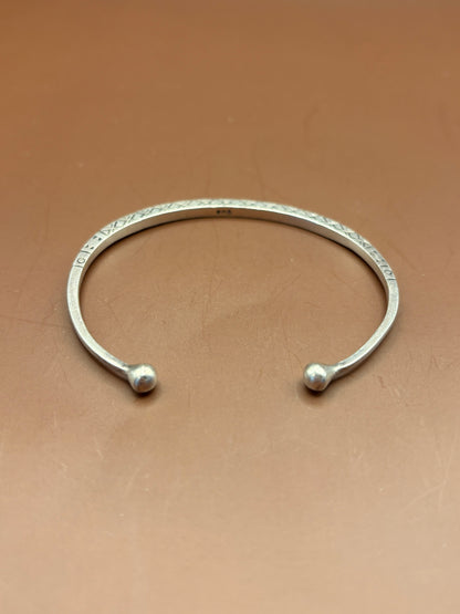 Vintage Southwestern Hand-Stamped Sterling Silver Slim Cuff Bracelet - Size 7.5"