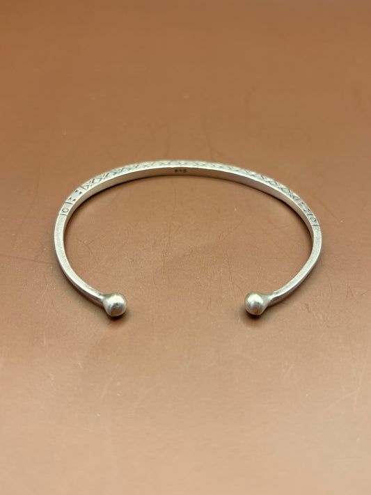 Vintage Southwestern Hand-Stamped Sterling Silver Slim Cuff Bracelet - Size 7.5"