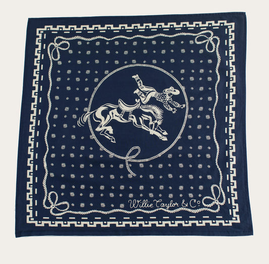 Willie Taylor & Co - Navy Buckin’ Cowboy Japanese Cotton Bandana