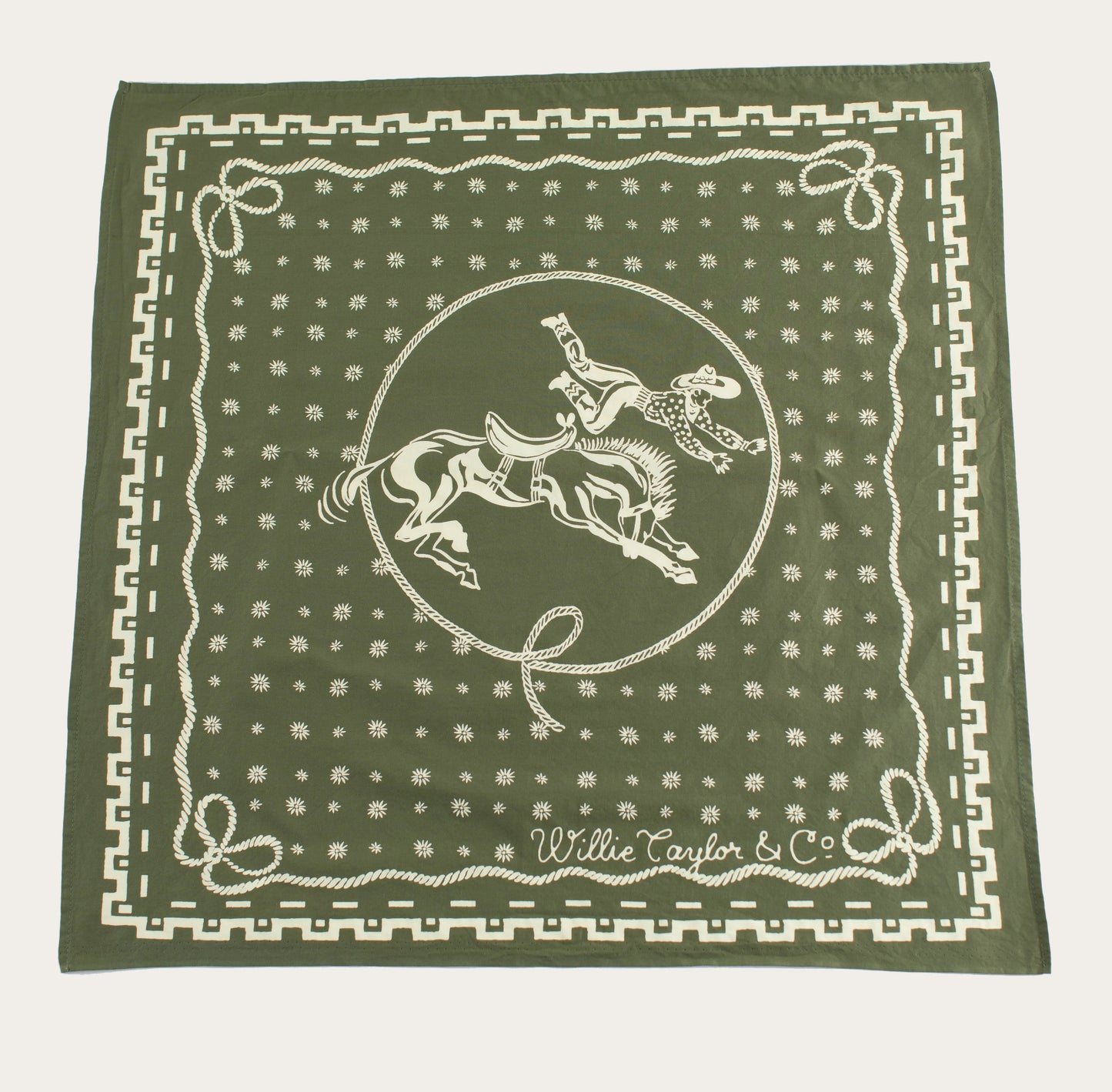 Willie Taylor & Co - Olive Buckin’ Cowboy Japanese Cotton Bandana