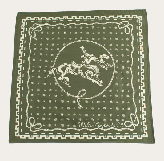 Willie Taylor & Co - Olive Buckin’ Cowboy Japanese Cotton Bandana