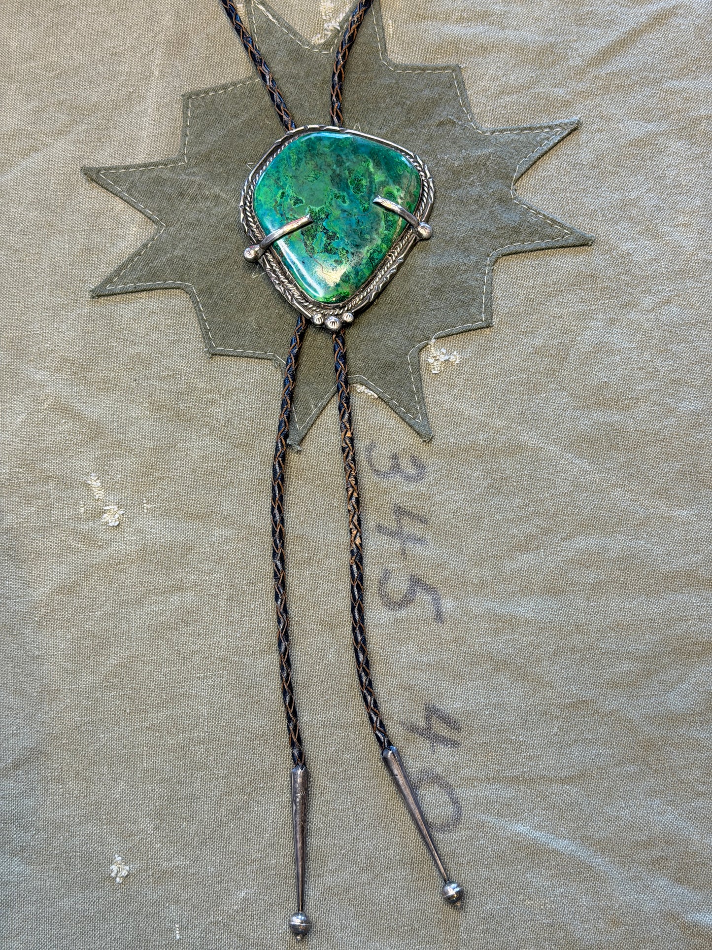 Southwestern Bolo Tie — Green Turquoise Cabochon, Silver Bezel